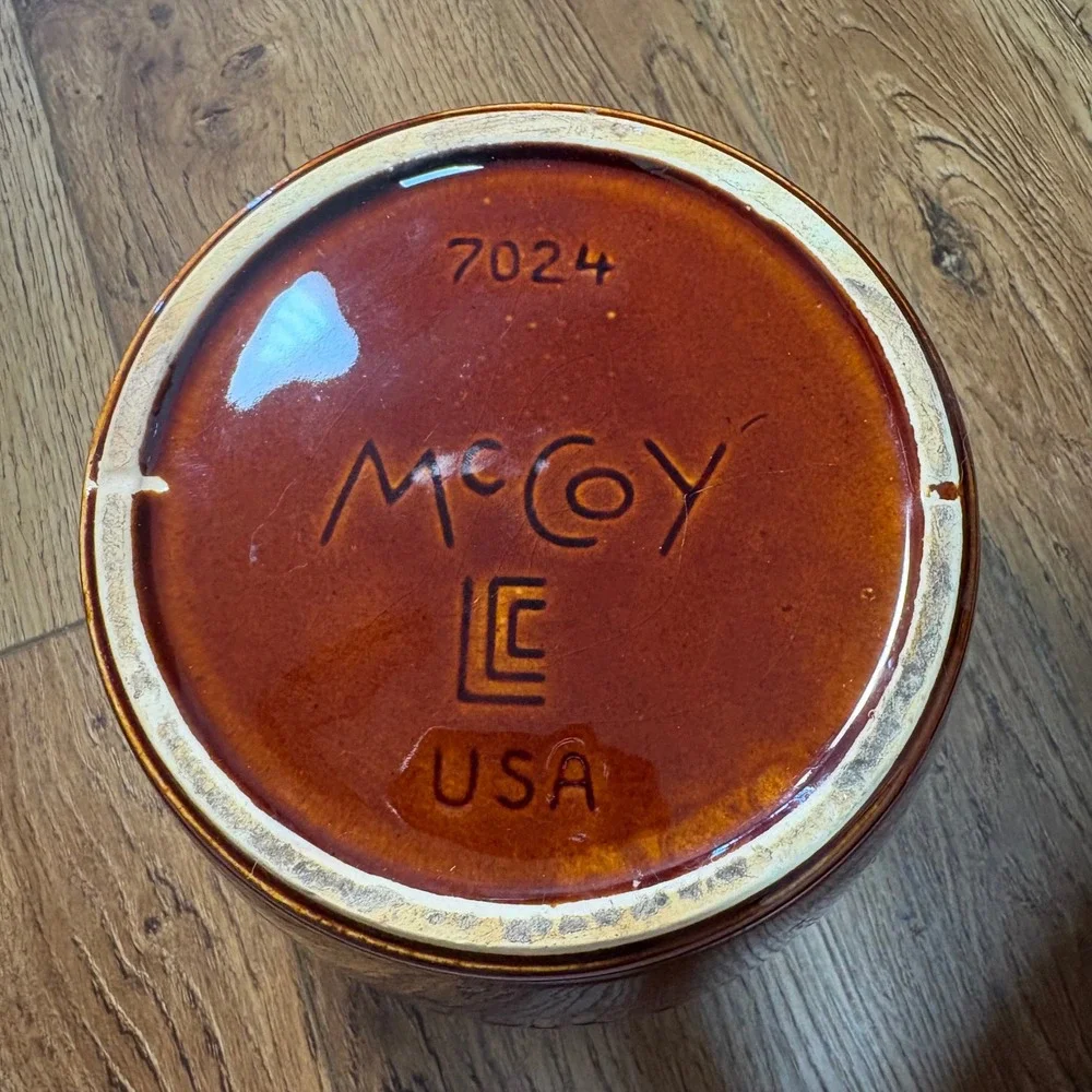 Vintage 70s McCoy Brown Drip Glaze‎ Cookie Jar USA Pottery 7024 MCM Retro Boho